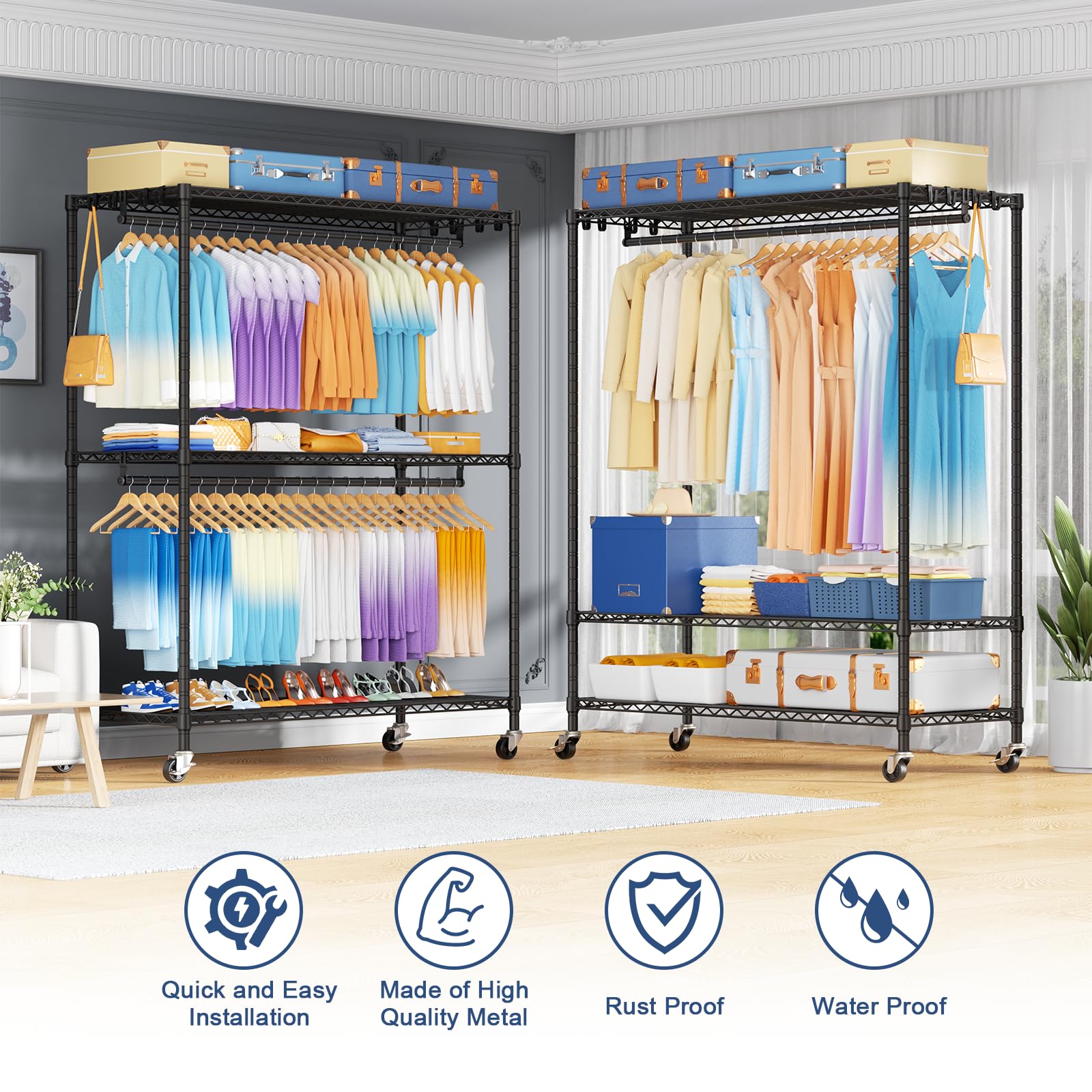 ULIFHOME P8 Max adjustable shelves to fit long garments.