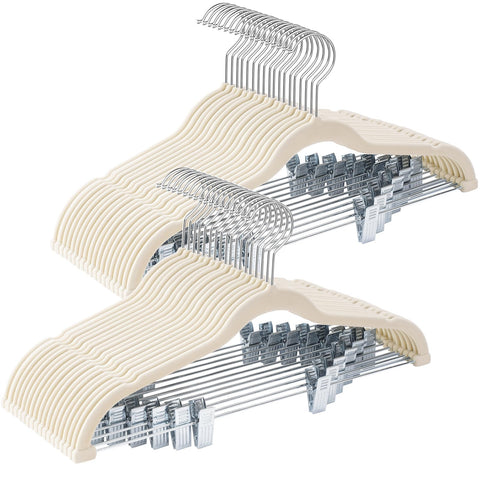 Ulimart 36-pack beige velvet hangers for organized, space-saving closet.