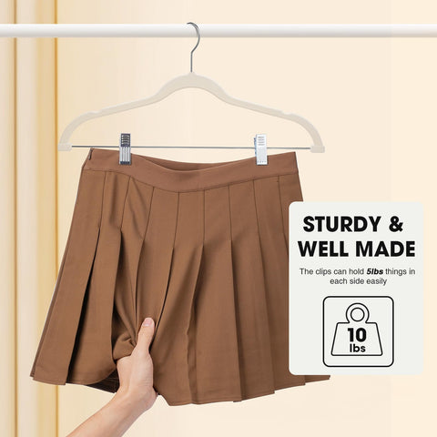 Pants and skirts organized on Ulimart hangers with clips