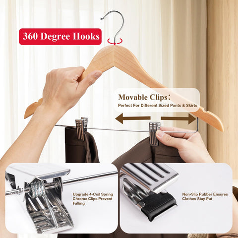 Ulimart strong spring clips wooden hangers securely hold heavy pants.