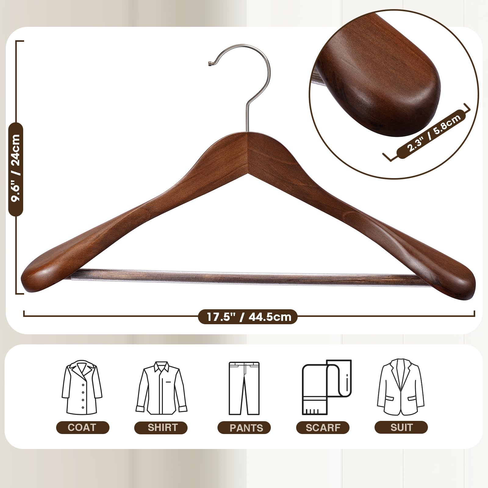 Six-pack Ulimart walnut hangers for organized closets