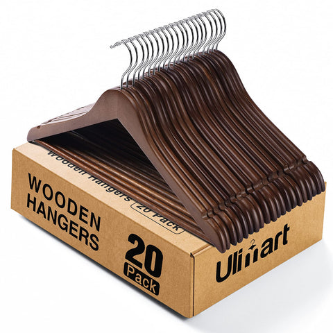 Ulimart wooden hanger 20-pack keeps closets organized and clothes wrinkle-free.