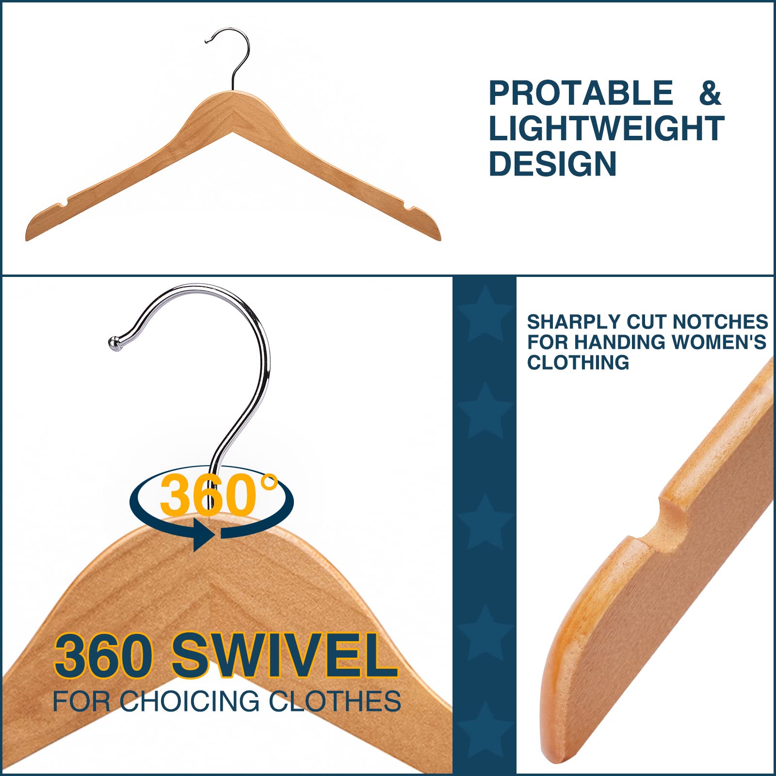 Ulimart wooden hangers in natural finish with smooth, splinter-free surface.