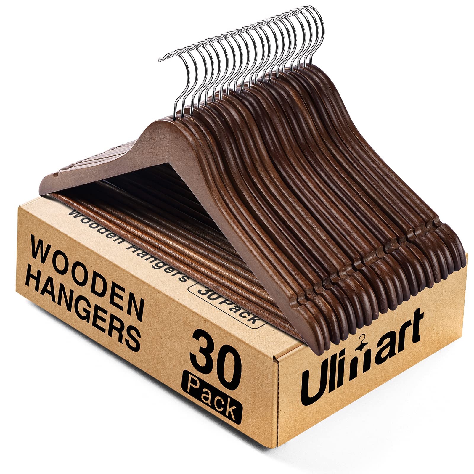 Ulimart wooden hanger with walnut finish supports heavy coats while preserving shape.