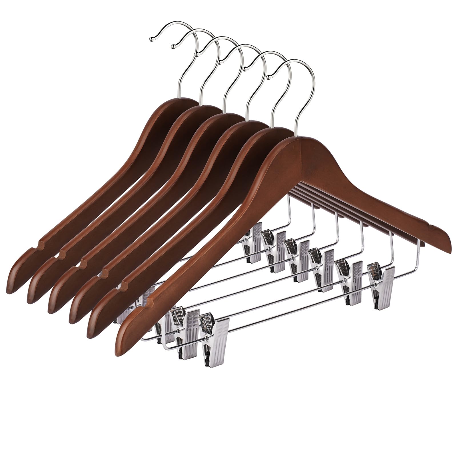 Ulimart wooden hanger with clips 12-pack on display, sturdy for heavy fabrics