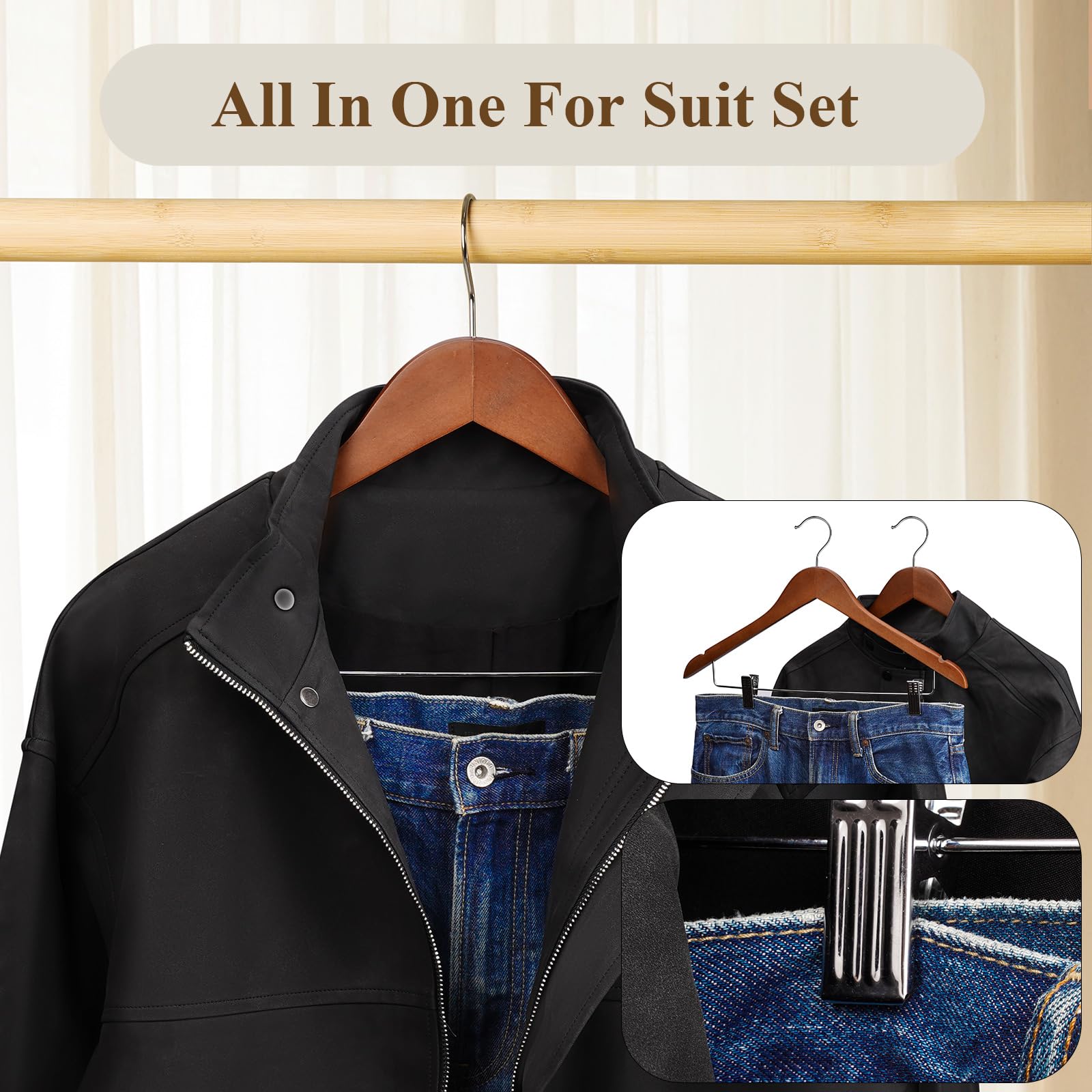 Ulimart wooden hanger with clips 2-in-1 set for outfits
