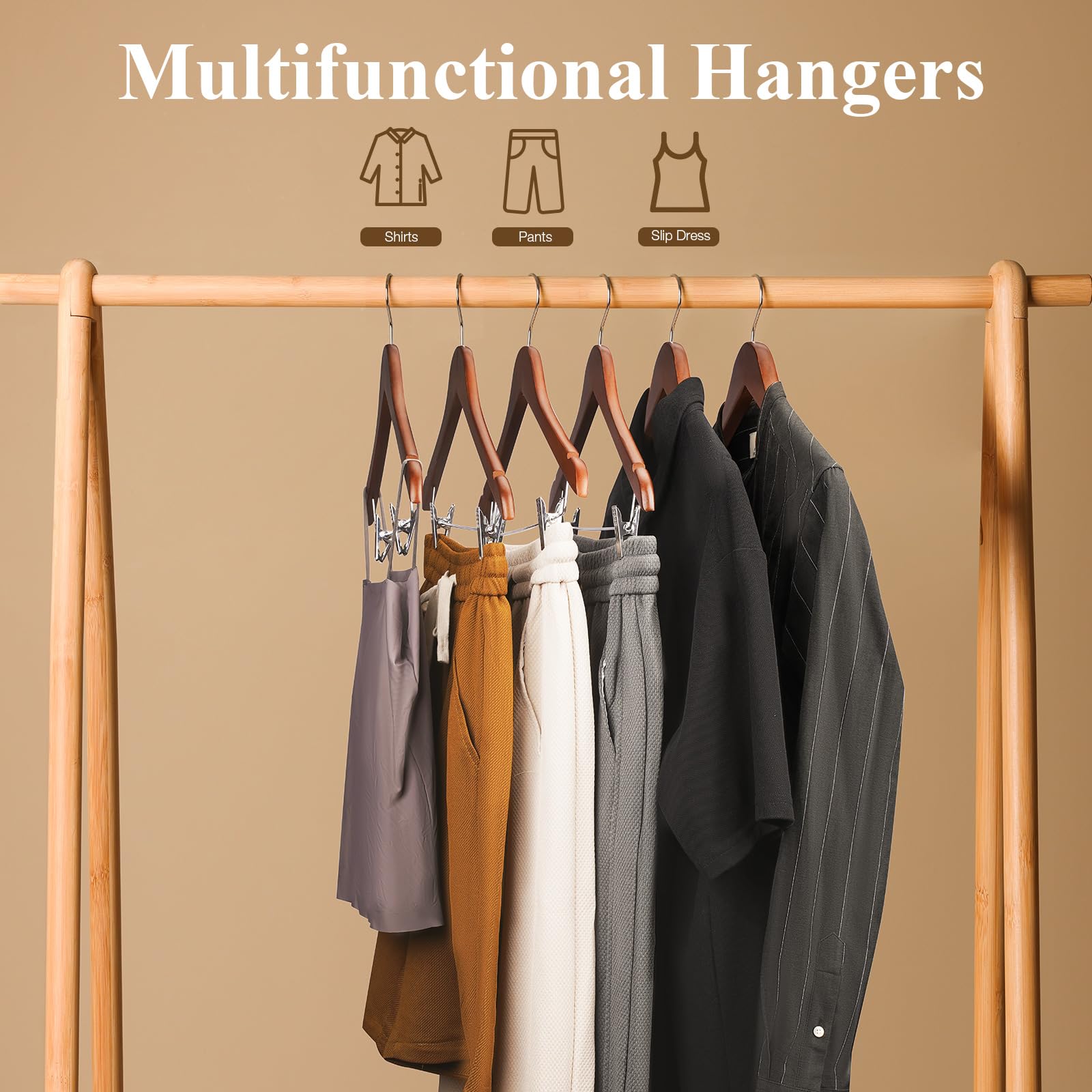 Ulimart wooden hanger with clips holding heavy denim securely