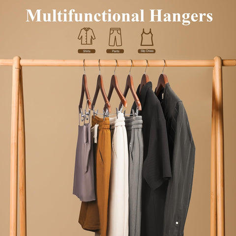 Ulimart wooden hanger with clips holding heavy denim securely