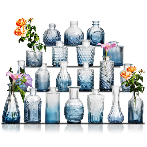 Ulodimi Blue bud vase set 20 shows a blue tint ideal for table centerpieces