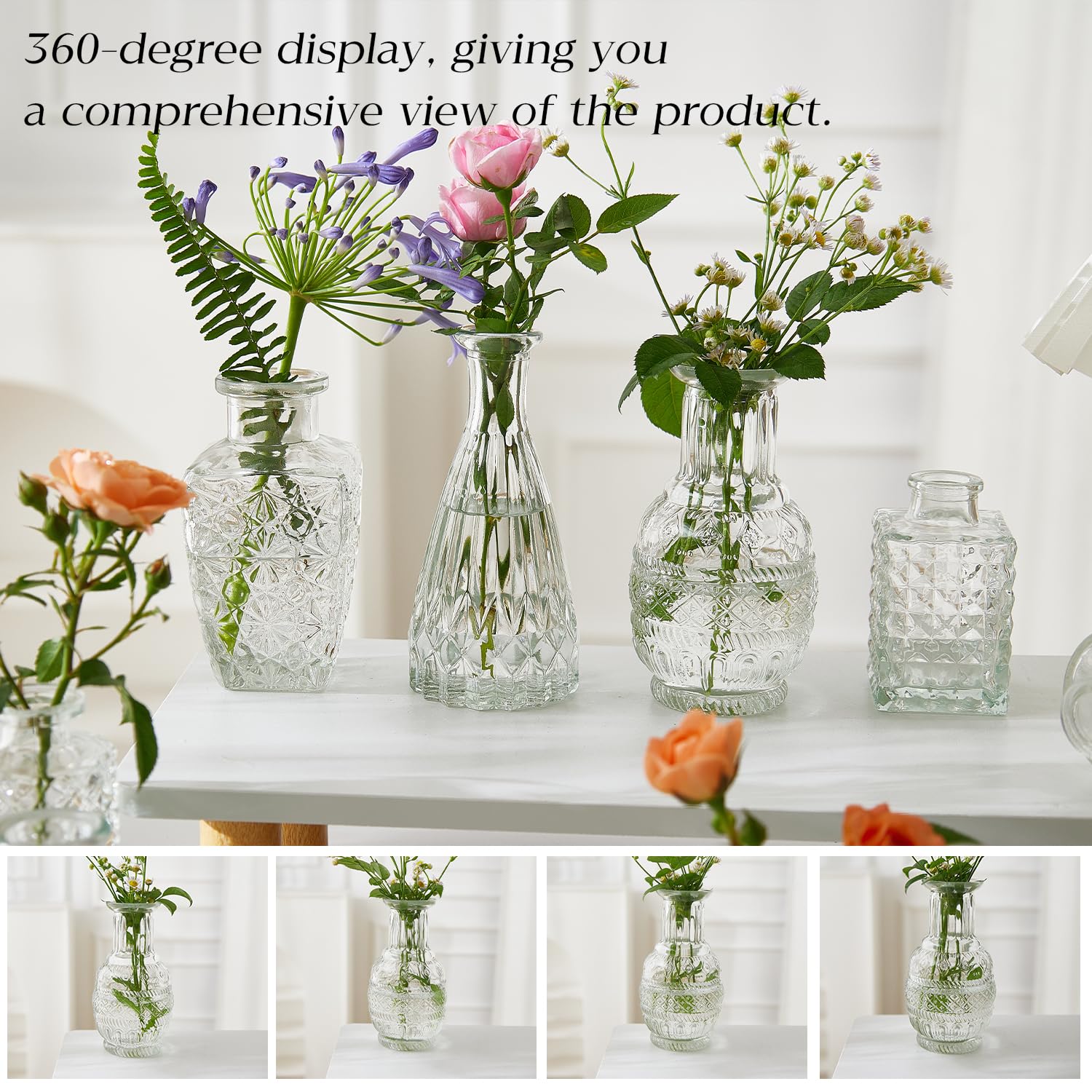 Ulodimi clear glass bud vases emphasize color and texture of blooms.