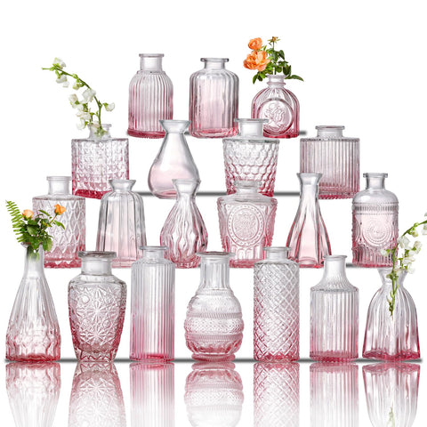 Ulodimi glass bud vase set showcases pink vintage crystal for centerpieces.