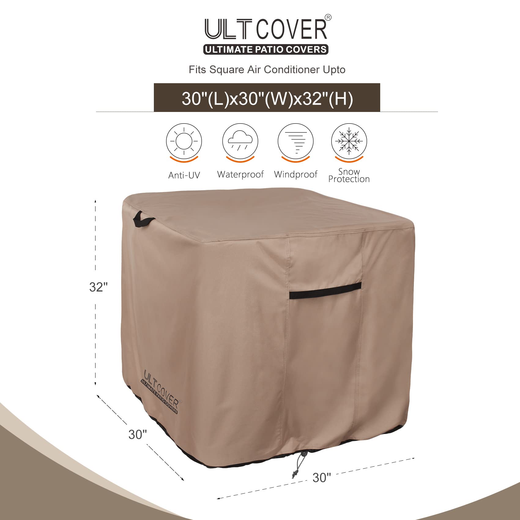 ULTCOVER fabric closeup shows 600D polyester with waterproof backing for durability.