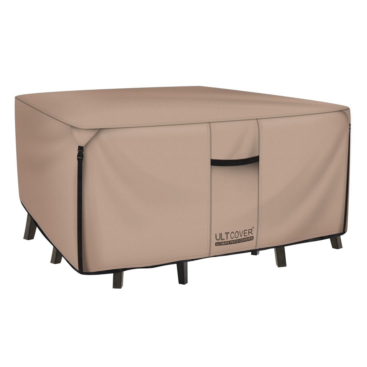 ULTCOVER square table cover 86inch front view protects outdoor dining from rain.