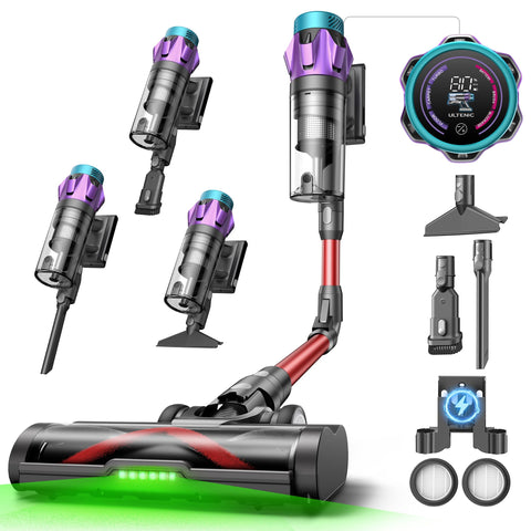 Ultenic cordless vacuum 55kPa suction powers deep cleaning on floors.
