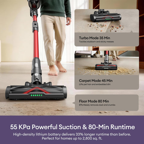 Ultenic cordless vacuum 80mins runtime for large homes and long cleans.