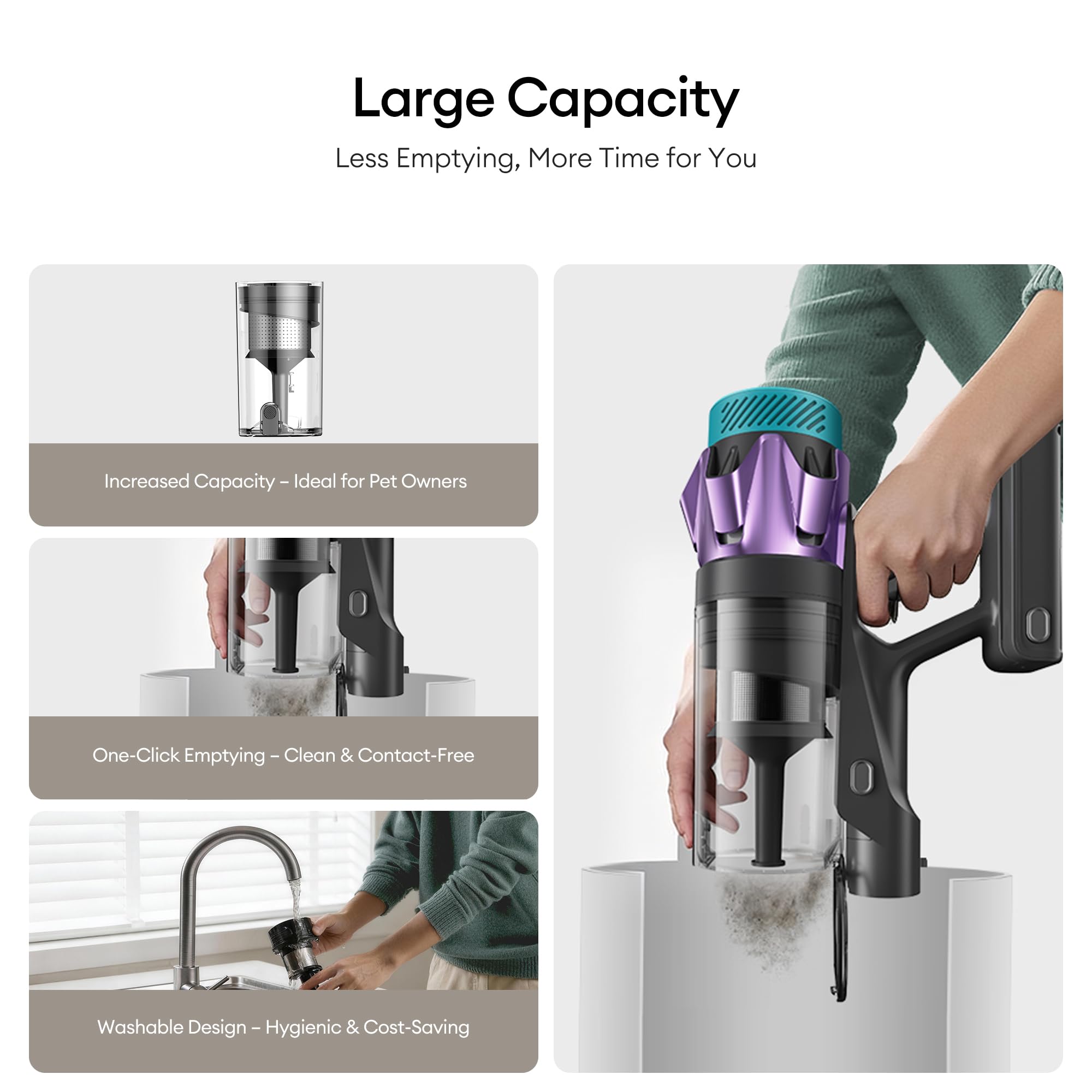 Ultenic one-touch emptying makes disposal quick and hygienic.