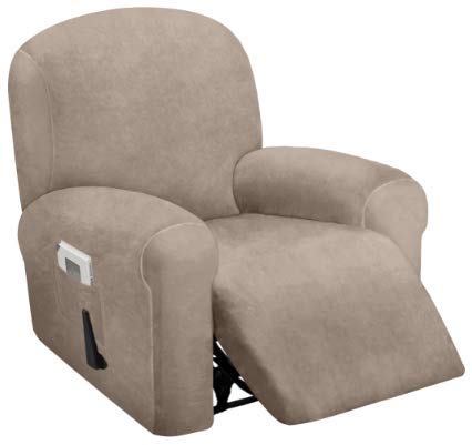 ULTICOR left arm velvet recliner cover in taupe highlighting soft texture and protection.