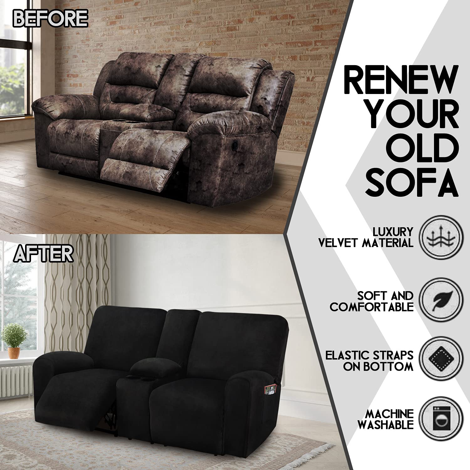 ULTICOR loveseat cover with elastic edges stays snug and non-slip