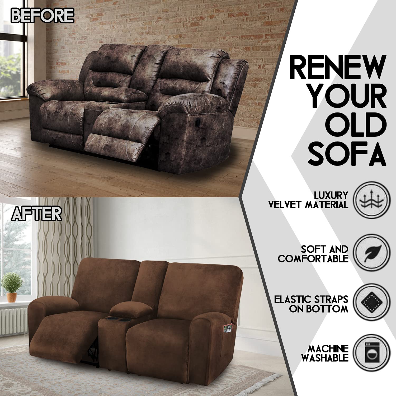 ULTICOR 8-piece design fits most sofas 60-77 inches with easy assembly.