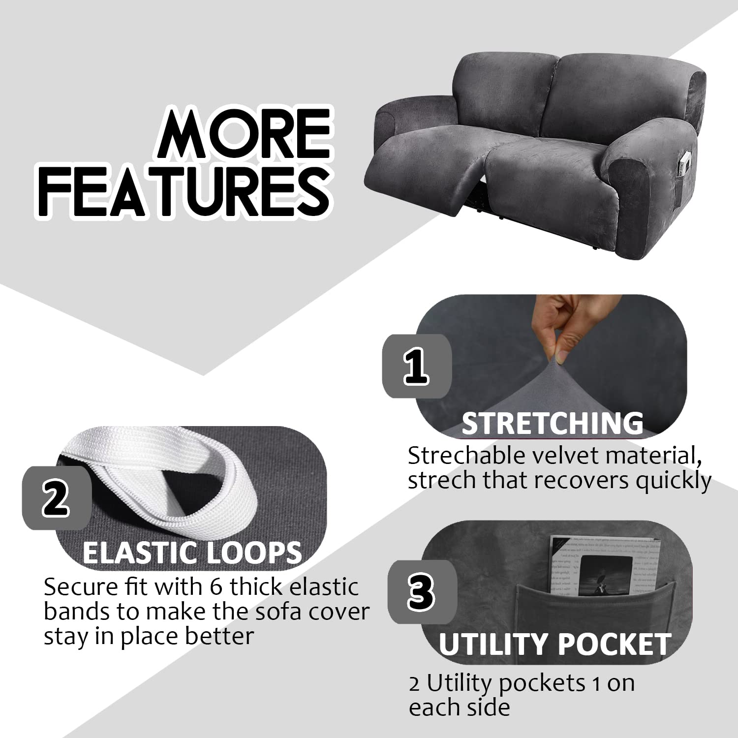 ULTICOR recliner-compatible slipcover close-up with easy access to recline.