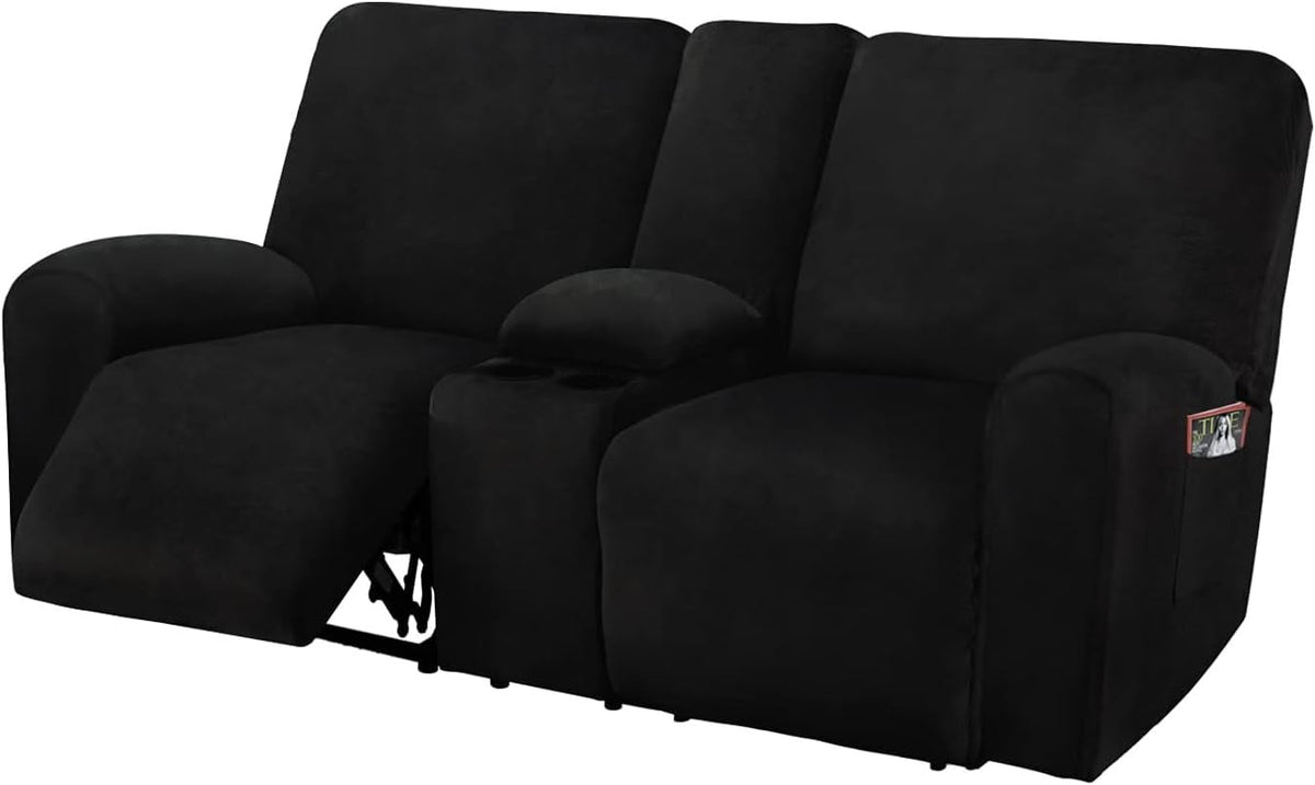 ULTICOR reclining loveseat slipcover with middle console in black protects and refreshes your sofa