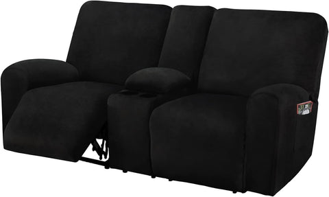 ULTICOR reclining loveseat slipcover with middle console in black protects and refreshes your sofa