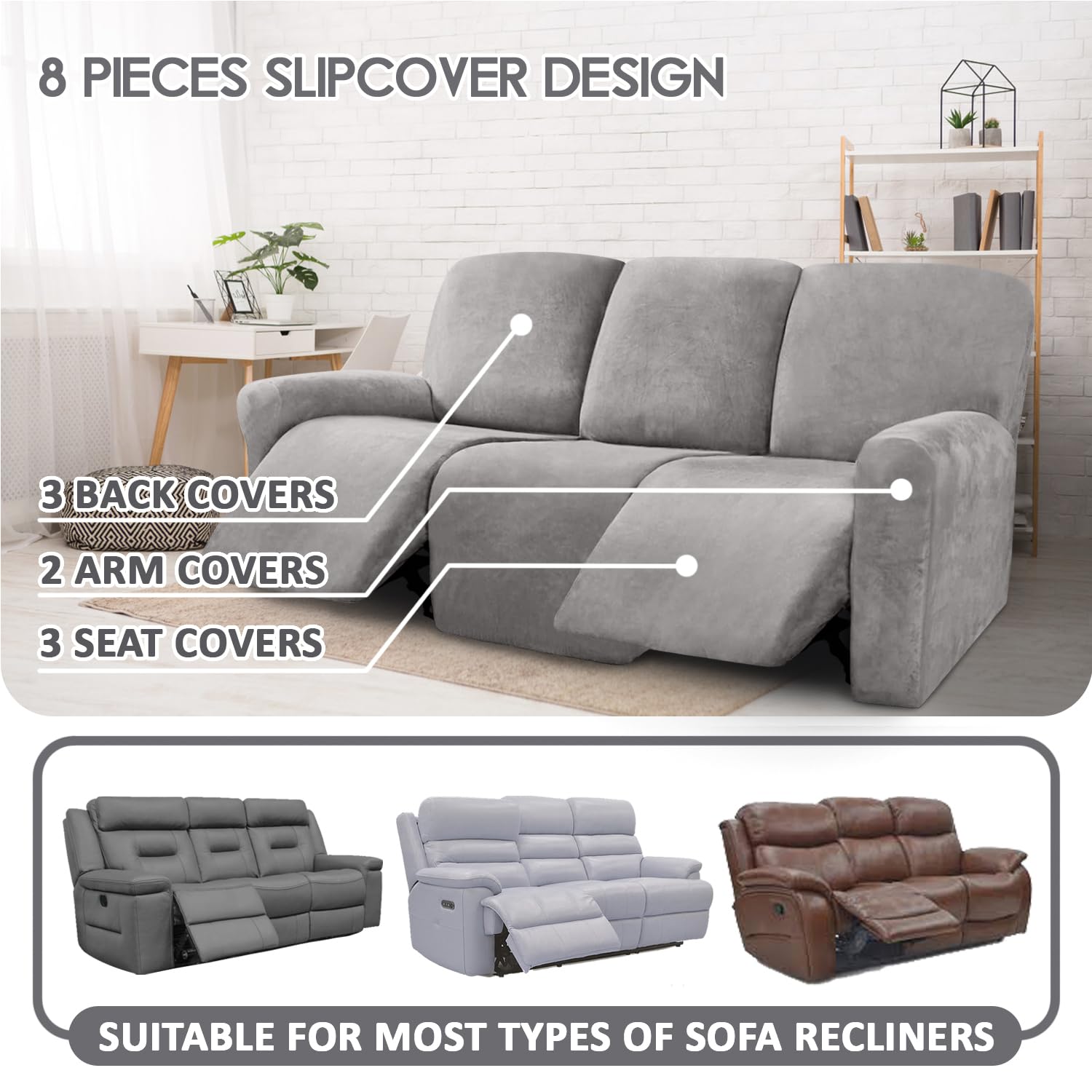 ULTICOR Velvet 3-seater recliner fit demonstrates precise cut