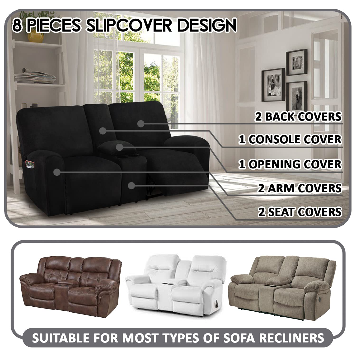 ULTICOR velvet stretch cover soft texture in black enhances comfort and style