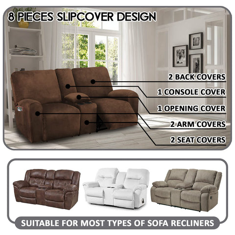 ULTICOR velvet stretch cover keeps 2-seater recliners snug with non-slip edges for a secure fit.