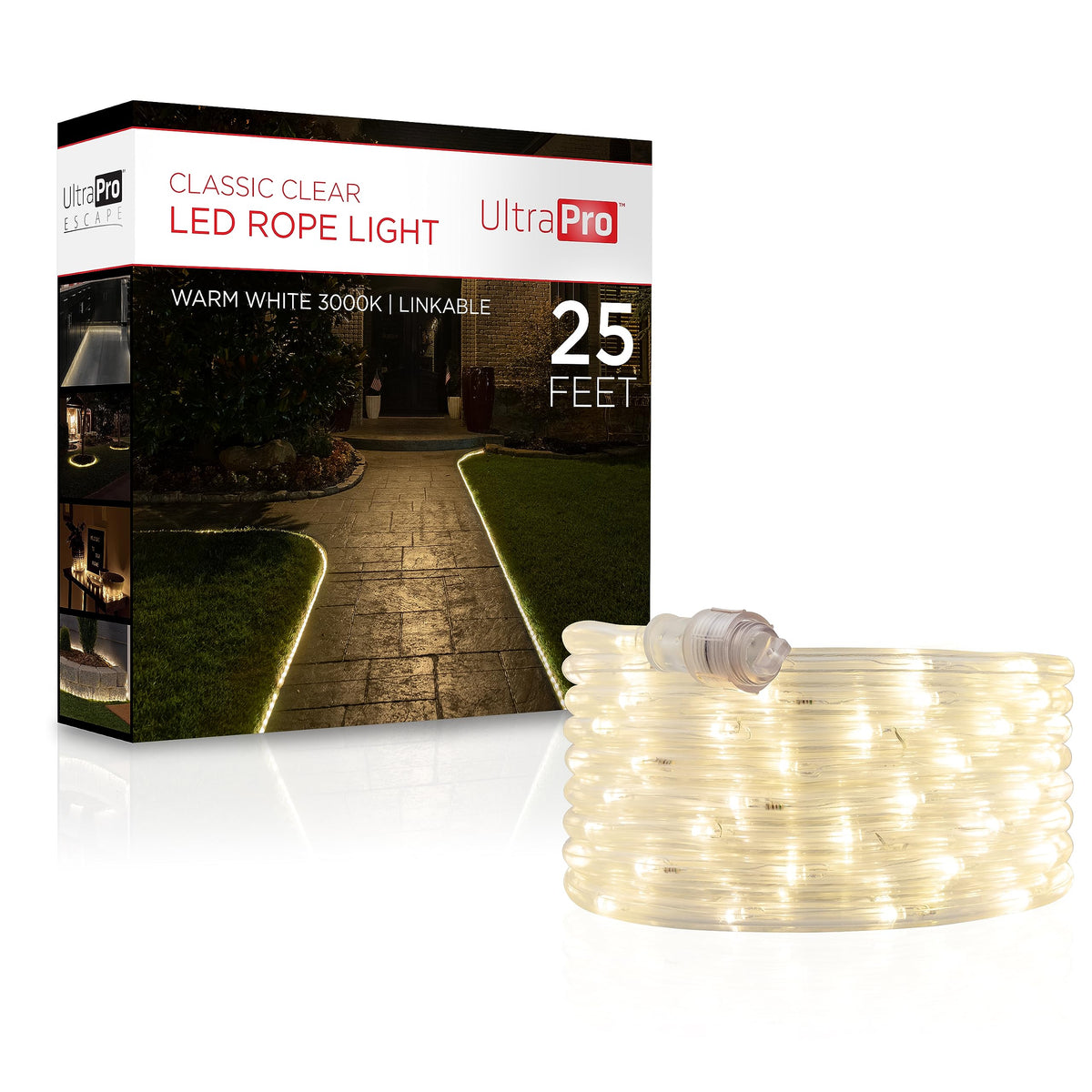 UltraPro Escape rope light 25ft outdoors provides warm, inviting glow.