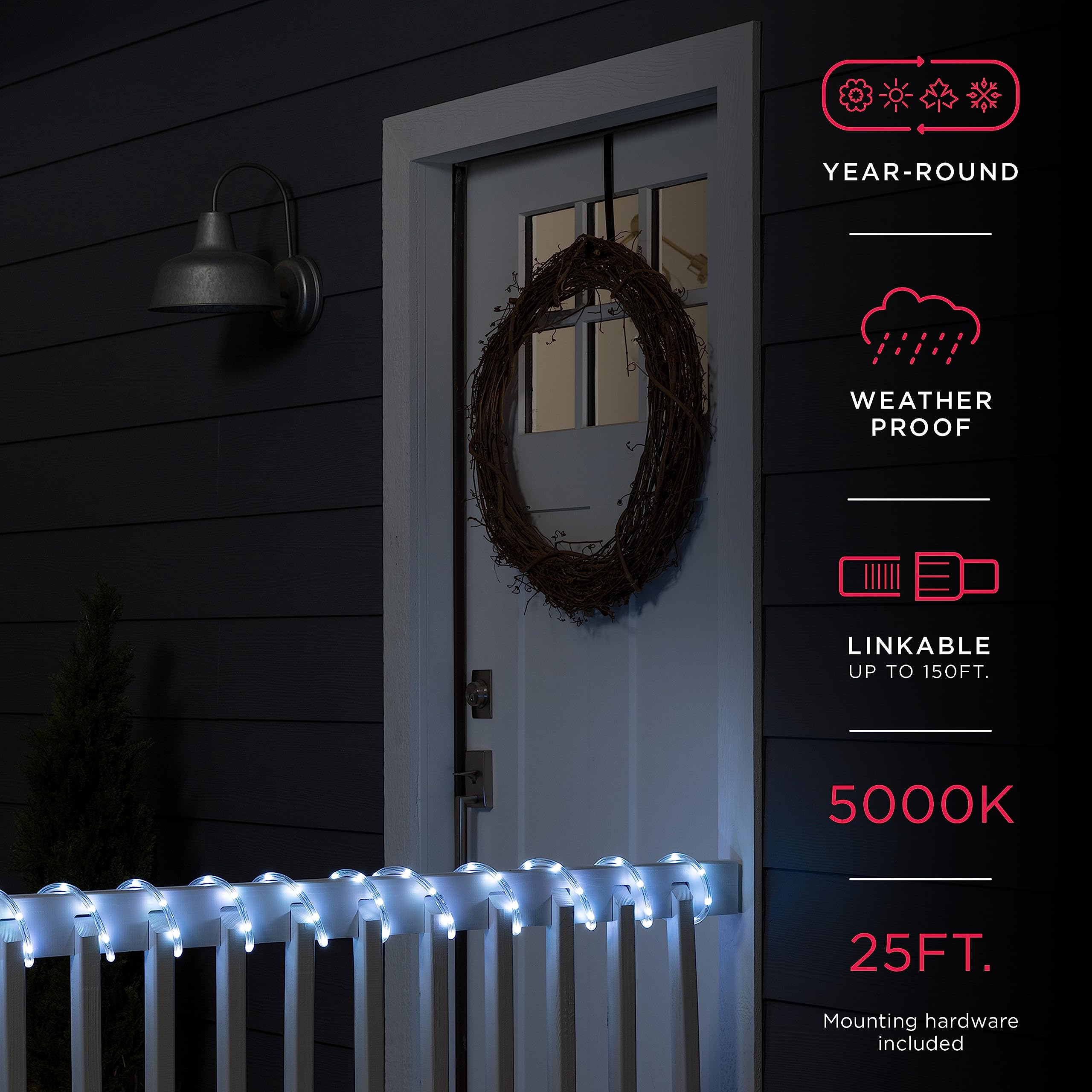 UltraPro Escape Rope Light along a deck edge with cool white illumination.