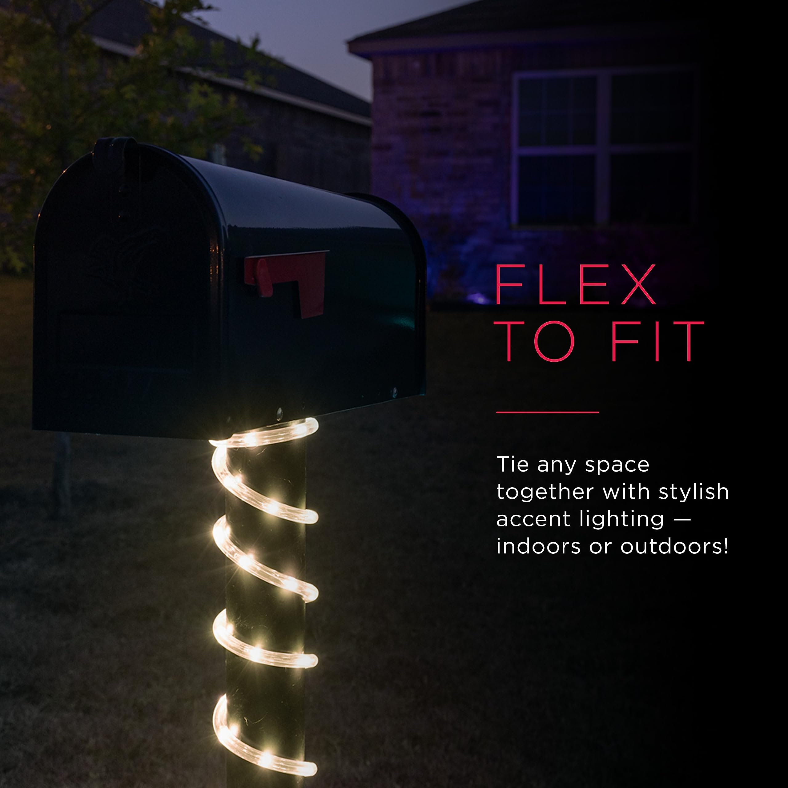 UltraPro Escape rope light hung on a deck delivers soft 3000K glow.