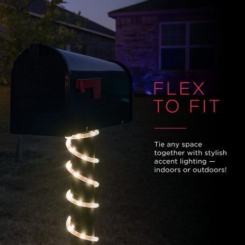 UltraPro Escape rope light hung on a deck delivers soft 3000K glow.