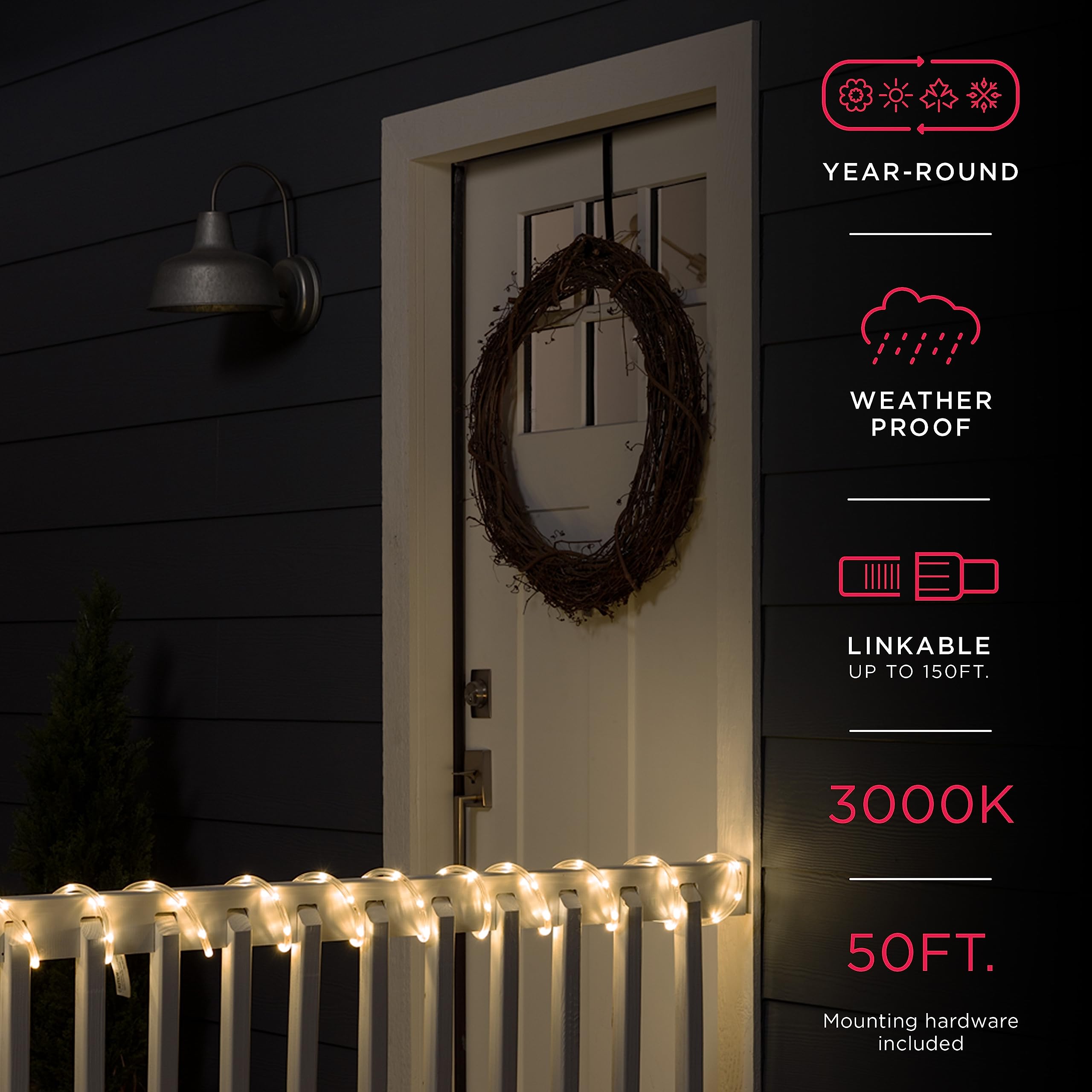 UltraPro Escape Rope Light lines a landscaped path at dusk