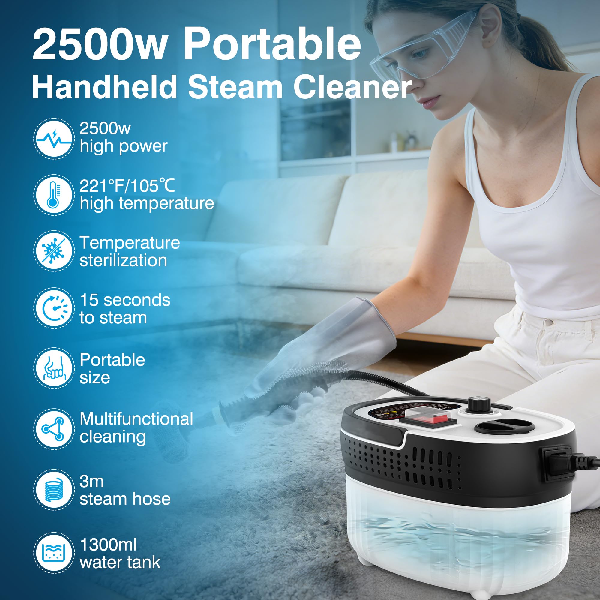 ULTREMA unit displays six-level steam dial for surface-precise cleaning