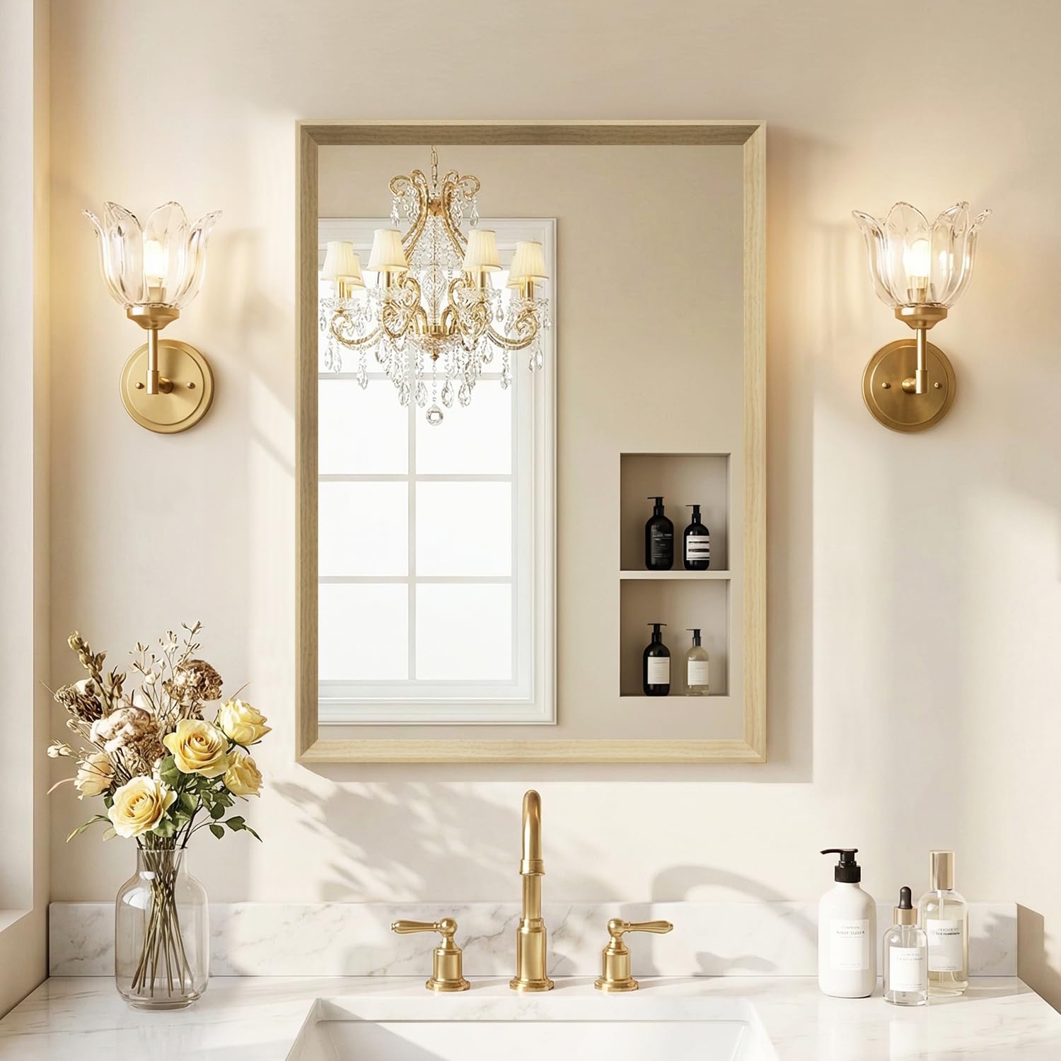 Ultrue oak wood effect framed wall mirror provides true reflections for bathrooms and living rooms