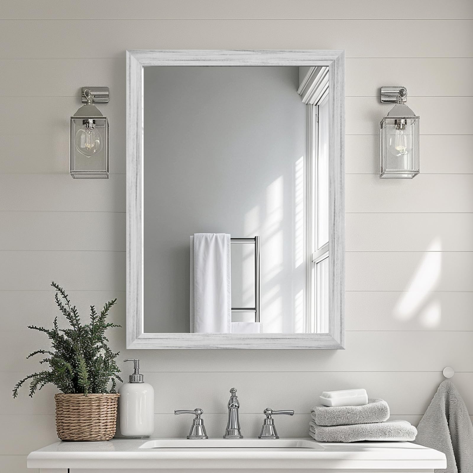 Ultrue white grey wood frame front view for farmhouse style and clarity.