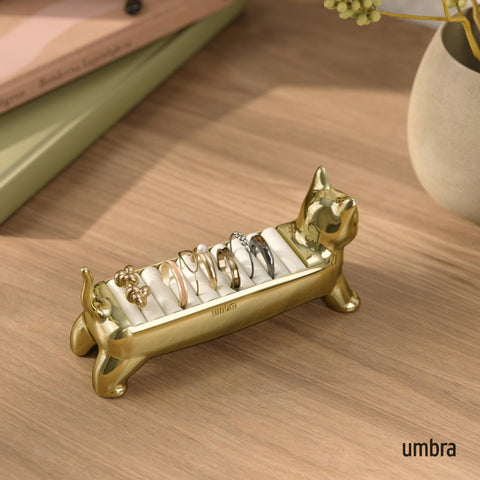 Umbra Ali Cat ring holder in gold finish highlights playful design and protection.