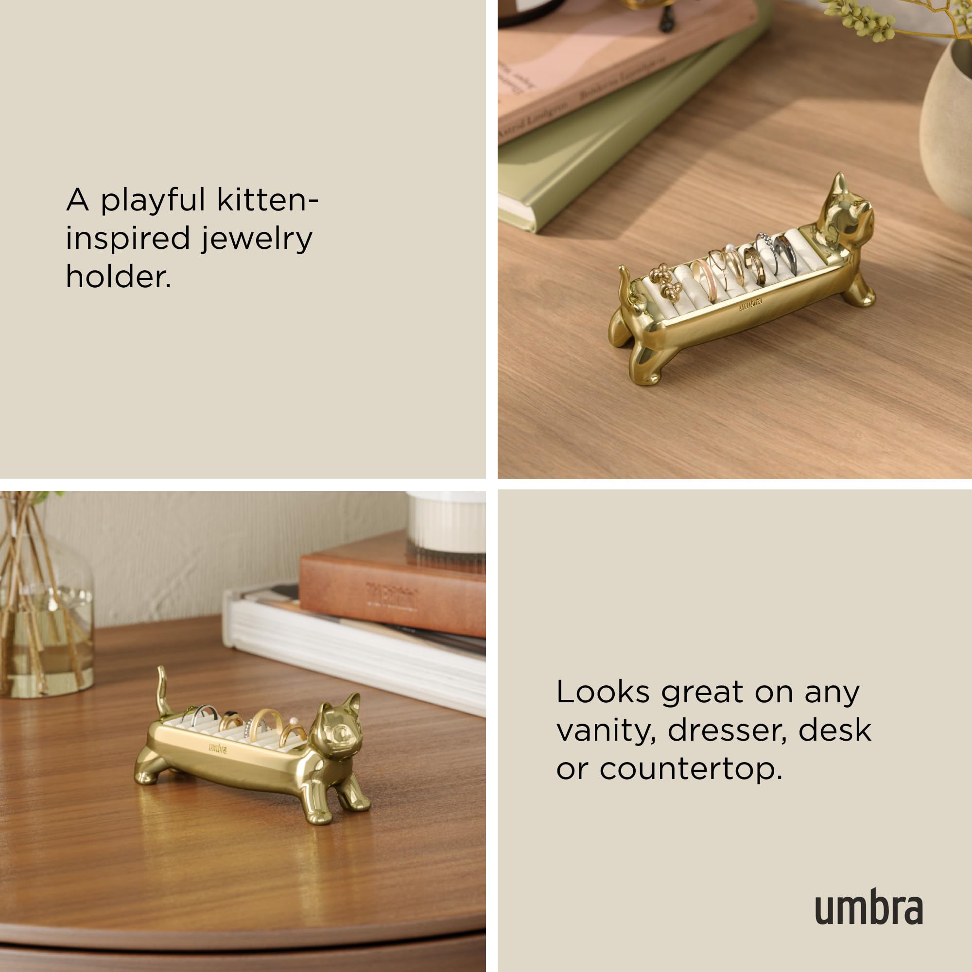 Umbra Ali Cat holds up to 10 rings with sturdy cast metal construction.