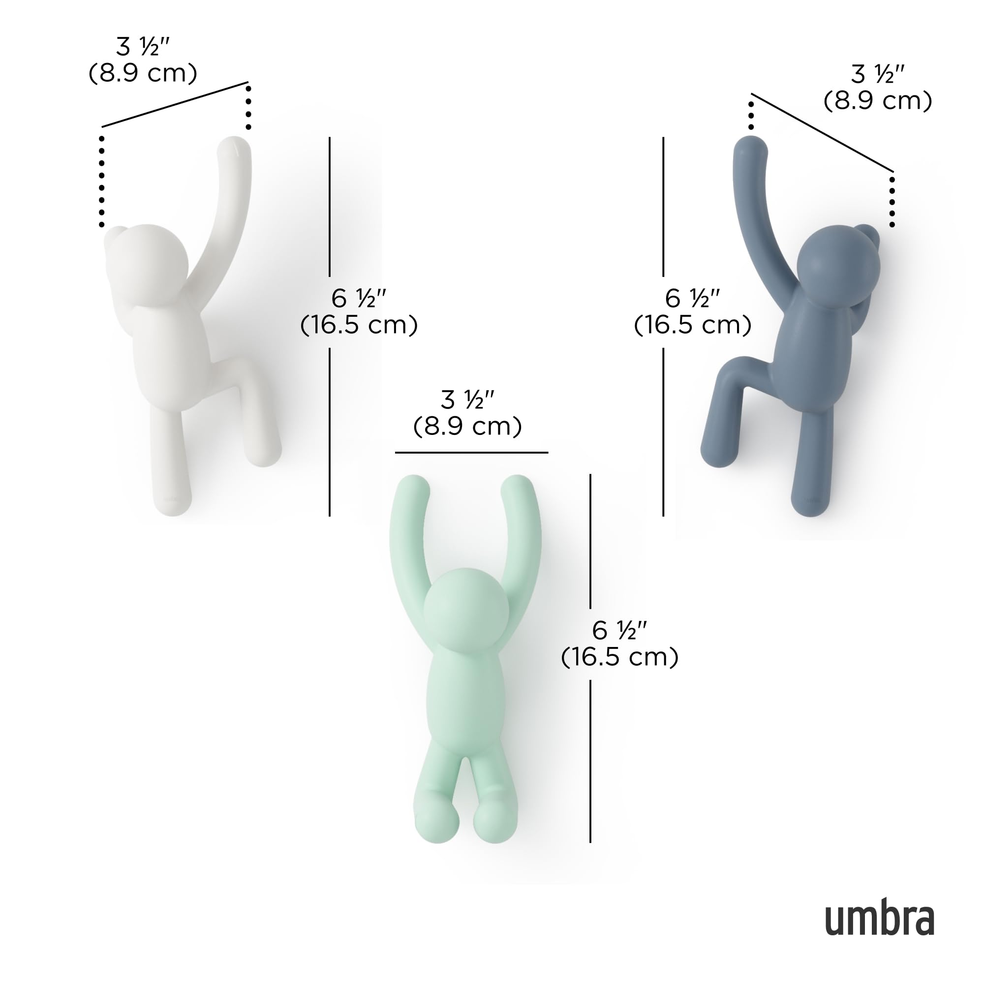 Durable molded plastic Buddy hooks with detailed arm design for hanging items.