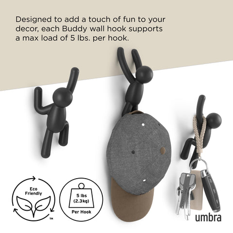 Umbra Buddy Wall Hooks ideal for dorm rooms and nurseries, adding fun decor