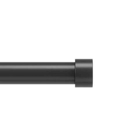 Umbra Cappa curtain rod extended to fit window with lightweight drapes.