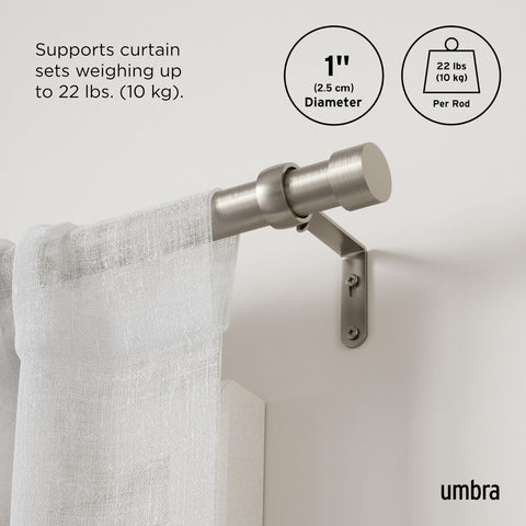 Umbra Cappa telescoping rod extended to fit custom window width.