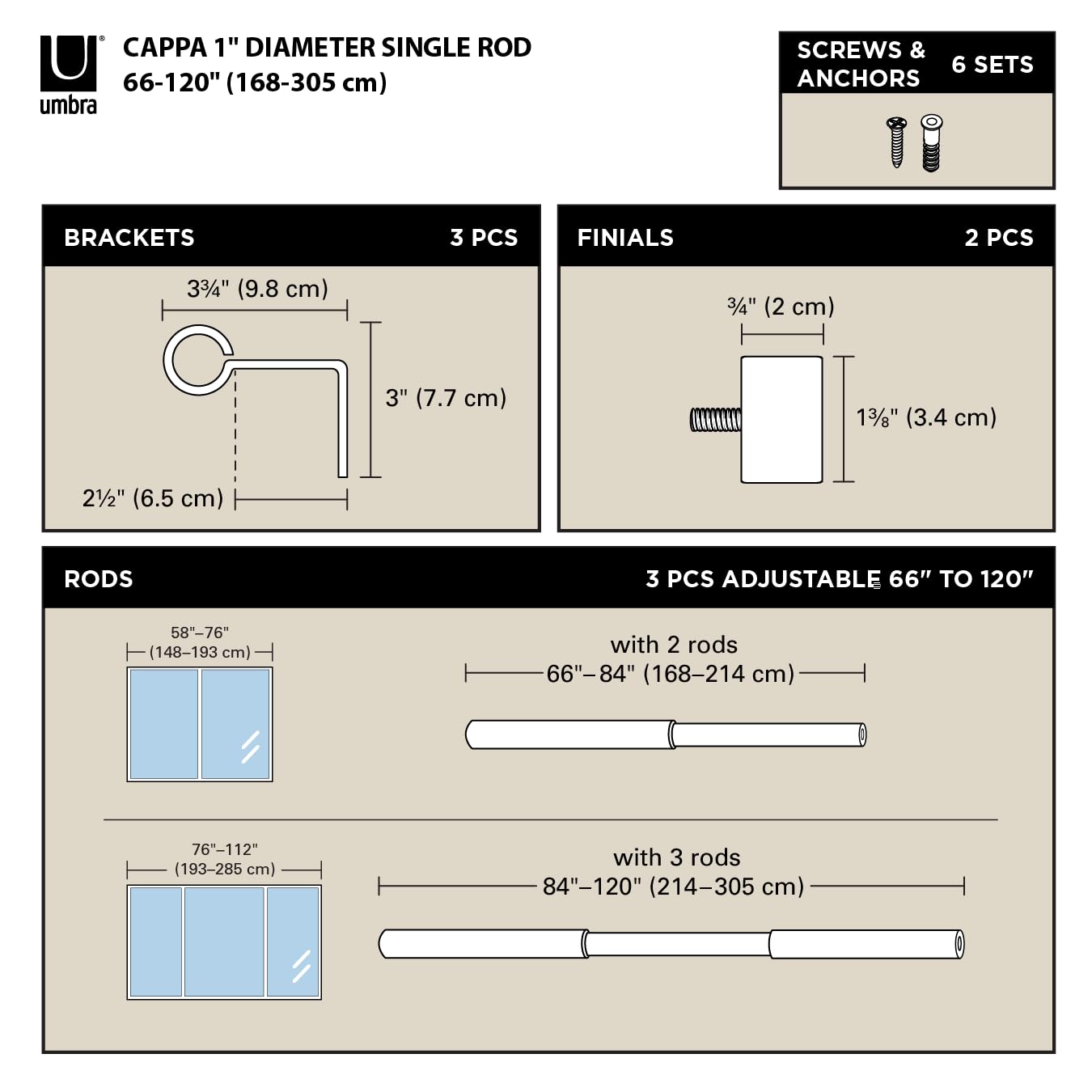 Umbra Cappa wall brackets mounted for secure support on living room windows.