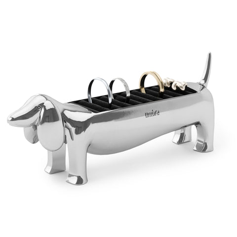 Umbra Dachsie Ring Holder with chrome finish highlights durable, stylish jewelry storage.