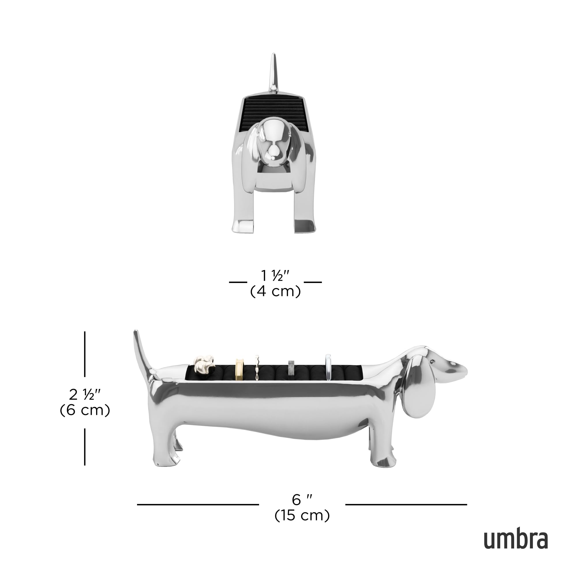 Umbra Dachsie Ring Holder dachshund-shaped design adds playful character to spaces.