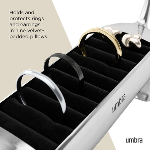 Umbra Dachsie Ring Holder on dresser complements decor with a compact footprint.