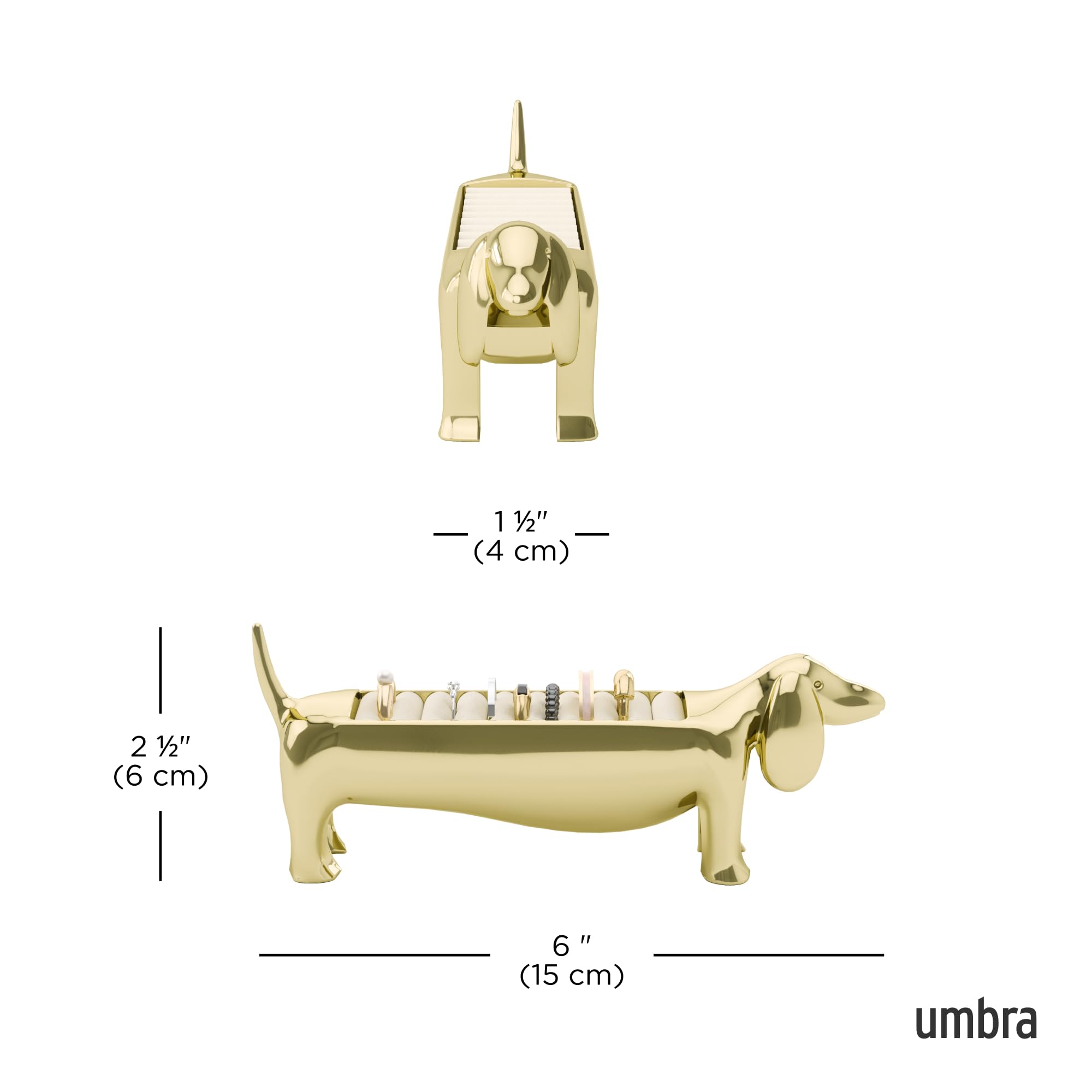 Umbra Dachsie Ring Holder velvet base protects rings from scratches
