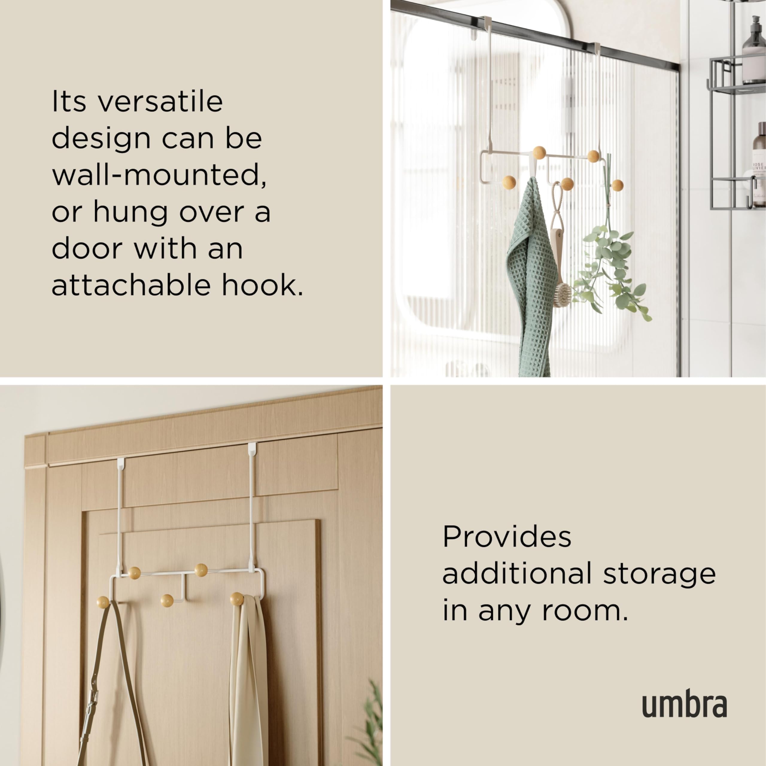 Umbra Estique holds jackets and bags for quick grab-and-go access.