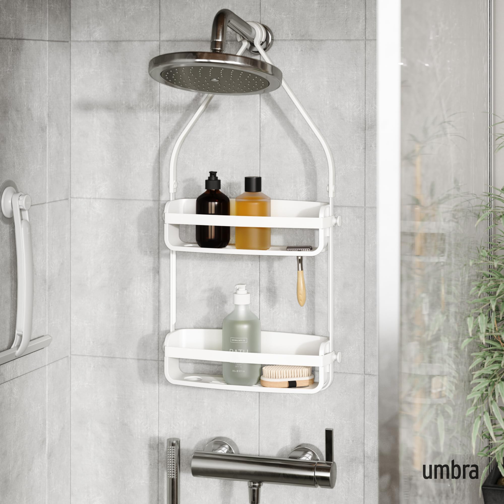 Umbra Flex bottle collars hold bottles upside down to dispense every drop.